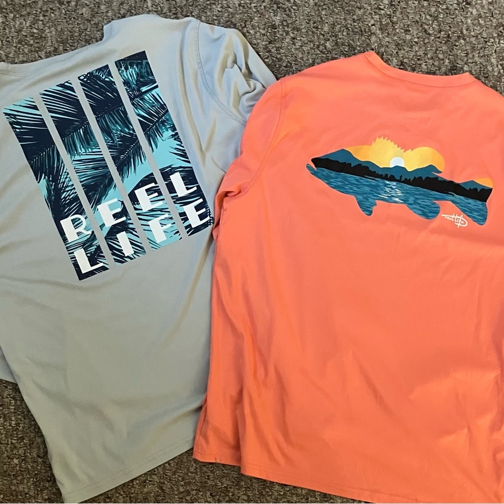 Reel Life Performance Long Sleeve Fishing Shirt Men's Large Orange UV50 Lot Of 2